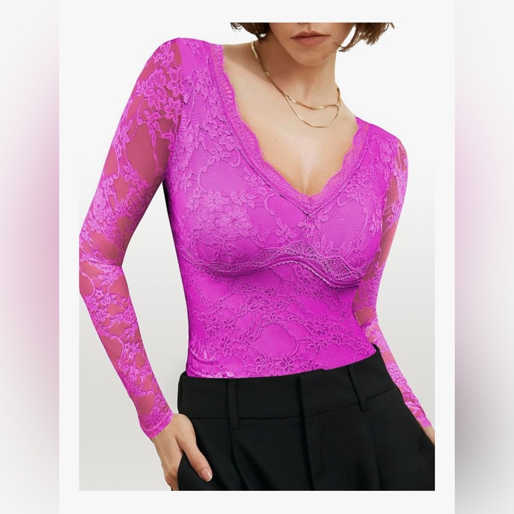 Vibrant Pink Lace Bodysuit
